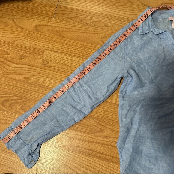St. Tropez west 100% linen medium sky blue tunic blouse shirt with pearl buttons - Picture 7 of 9